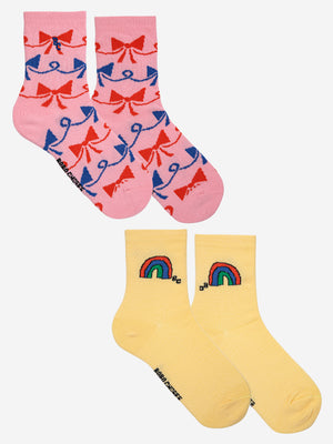 Rainbow & Ribbon Bow All Over Short Socks Pack x 2
