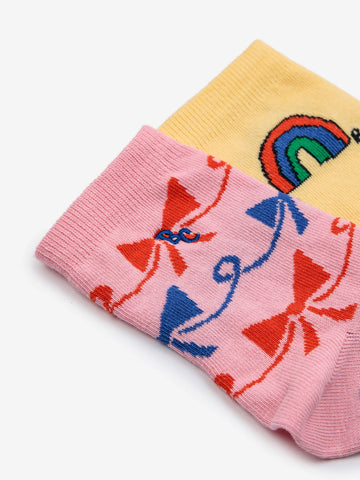 Rainbow & Ribbon Bow All Over Short Socks Pack x 2