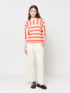 Striped Short Sleeve Knitted Sweater Woman